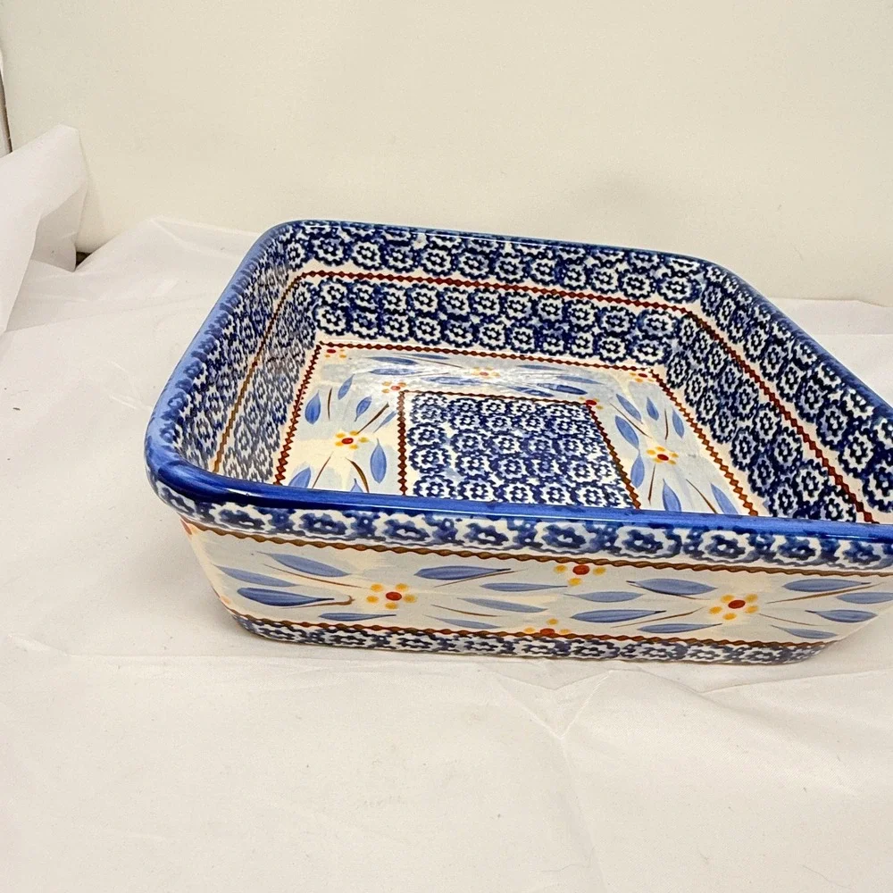 Temp-tations Old World 1.5 QT Square Baker Blue Floral Ceramic Ovenware by Tara